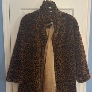 Leopard Print Faux Fur Coat - Womens Brown Animal Print full length coat
